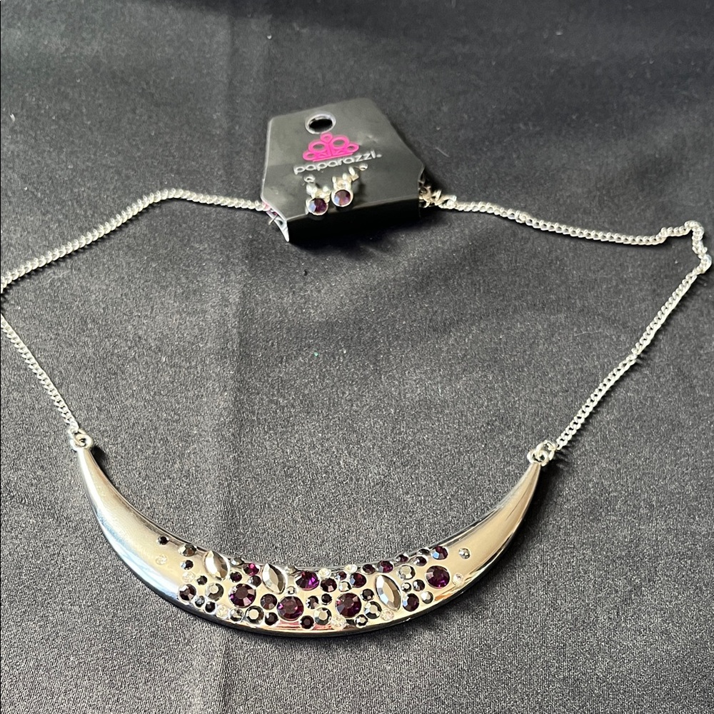 Paparazzi Silver Necklace with Purple Gems